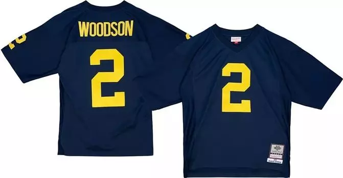 Мужская футболка Mitchell & Ness Michigan Wolverines Charles Woodson # 2 1997, синяя реплика