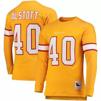 Мужская футболка Mitchell & Ness Mike Alstott Orange Tampa Bay Buccaneers 2002, имя и номер игрока, вышедшего на пенсию, с длинным рукавом