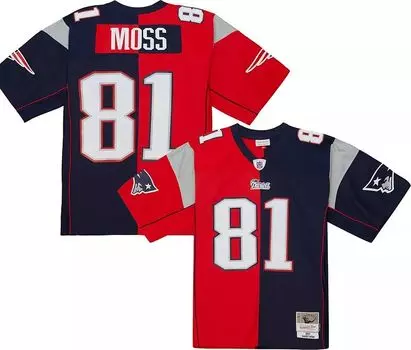 Мужская футболка Mitchell & Ness New England Patriots Randy Moss # 81, 2007 г., Split Throwback