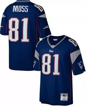 Мужская футболка Mitchell & Ness New England Patriots Randy Moss # 81, темно-синяя футболка 2007 г.