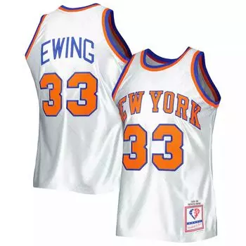Мужская футболка Mitchell & Ness Патрик Юинг Platinum New York Knicks 1985-86 Hardwood Classics, посвященная 75-летию Swingman