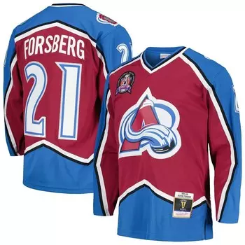 Мужская футболка Mitchell & Ness Peter Forsberg Burgundy Colorado Avalanche 1995/96 Blue Line Player, цвет Ava Med Re