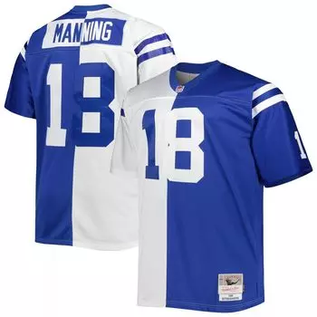 Мужская футболка Mitchell & Ness Peyton Manning White/Royal Indianapolis Colts Big & Tall Split Legacy Retired Player, реплика Джерси
