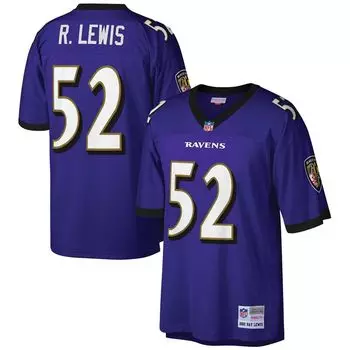 Мужская футболка Mitchell & Ness Ray Lewis Purple Baltimore Ravens Big & Tall 2000, реплика вышедшего на пенсию игрока
