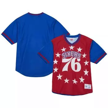Мужская футболка Mitchell & Ness Red Philadelphia 76ers Jumbotron 3.0 Mesh с v-образным вырезом