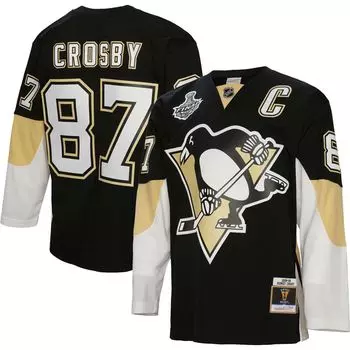 Мужская футболка Mitchell & Ness Sidney Crosby Black Pittsburgh Penguins Big & Tall 2008 с капитанской нашивкой Blue Line Player