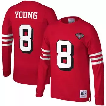 Мужская футболка Mitchell & Ness Steve Young Scarlet San Francisco 49ers 1994 с именем и номером игрока, вышедшего на пенсию, с длинным рукавом