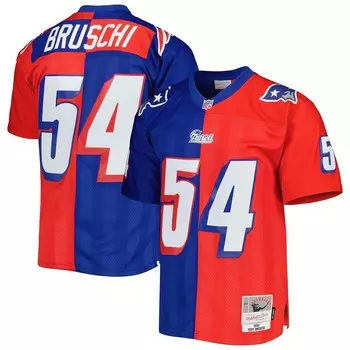 Мужская футболка Mitchell & Ness Tedy Bruschi Royal/Red New England Patriots 1996 Split Legacy Replica Джерси, цвет Pat Blue