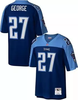 Мужская футболка Mitchell & Ness Tennessee Titans Eddie George # 27 1999 года, темно-синяя футболка с возвратом