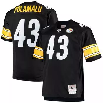 Мужская футболка Mitchell & Ness Troy Polamalu Black Pittsburgh Steelers Big & Tall 2005, реплика вышедшего на пенсию игрока