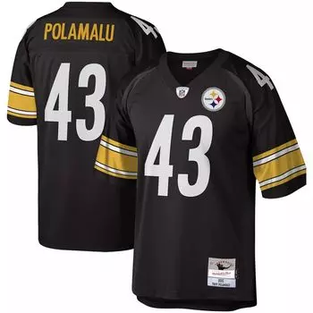 Мужская футболка Mitchell & Ness Troy Polamalu Black Pittsburgh Steelers Legacy Replica Джерси