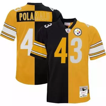 Мужская футболка Mitchell & Ness Troy Polamalu, черная/золотая, Pittsburgh Steelers Big & Tall Split Legacy, реплика игрока в отставке