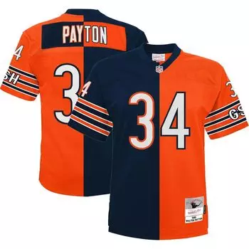 Мужская футболка Mitchell & Ness Walter Payton темно-синего/оранжевого цвета Chicago Bears Big & Tall Split Legacy Retired Player, реплика Джерси