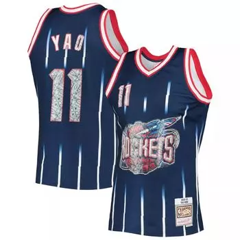 Мужская футболка Mitchell & Ness Yao Ming Navy Houston Rockets 1996-97 Hardwood Classics NBA Diamond Swingman, посвященная 75-летию НБА