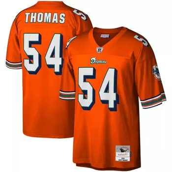 Мужская футболка Mitchell & Ness Zach Thomas Orange Miami Dolphins 2004 Legacy Replica Джерси