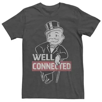 Мужская футболка Monopoly Man с рисунком с хорошими связями Licensed Character, цвет Charcoal Heather