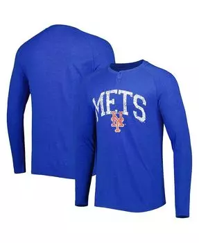Мужская футболка на пуговицах с длинными рукавами Royal New York Mets Inertia реглан Concepts Sport, синий