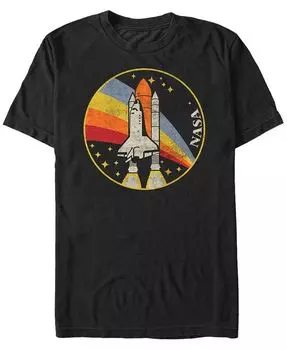 Мужская футболка NASA с короткими рукавами в стиле ретро «Радужный запуск ракеты» Fifth Sun, черный