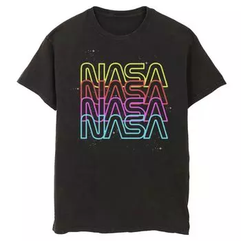 Мужская футболка NASA с неоновым радужным повторяющимся текстовым логотипом и графическим рисунком Licensed Character