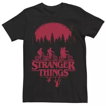 Мужская футболка Netflix Stranger Things Group Shot Bike Ride Upside Down Silhouette Licensed Character