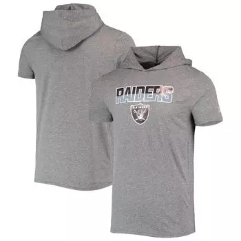Мужская футболка New Era Heathered Grey Las Vegas Raiders Team с начесом с капюшоном
