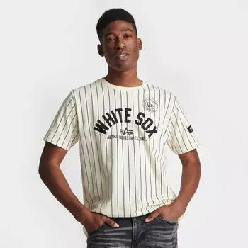 Мужская футболка New Era x Alpha Industries Chicago White Sox MLB в тонкую полоску, кремовый