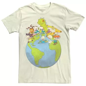 Мужская футболка Nickelodeon Rugrats Distressed Earth Day в окружении Reptar Chuckie And Friends Licensed Character