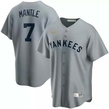 Мужская футболка Nike Mickey Mantle Grey New York Yankees Road Cooperstown Collection Player