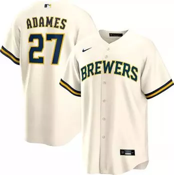 Мужская футболка Nike Milwaukee Brewers Willy Adames #27 Cream Cool Base
