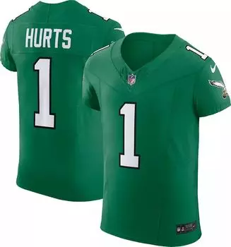 Мужская футболка Nike Philadelphia Eagles Jalen Hurts #1 Alternate Kelly Green Elite