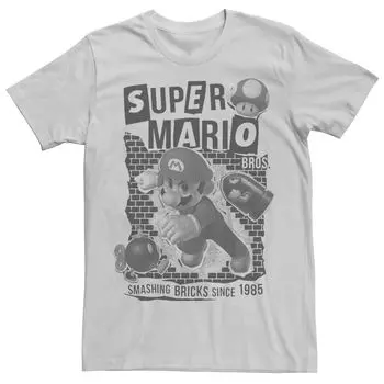 Мужская футболка Nintendo Super Mario Edgy с вырезом на стене Licensed Character