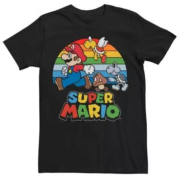 Мужская футболка Nintendo Super Mario Group Shot Rainbow Line Sunset Chase Licensed Character
