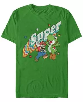 Мужская футболка Nintendo Super Mario Super Friends Mario Yoshi с короткими рукавами Fifth Sun, зеленый