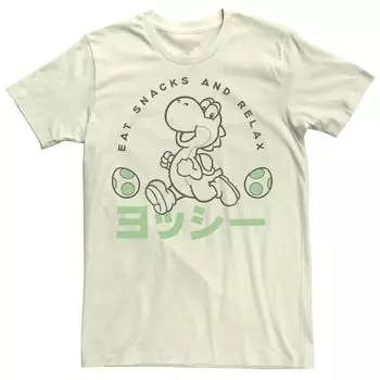 Мужская футболка Nintendo Super Mario Yoshi Eats Snacks And Relax с портретом кандзи Licensed Character