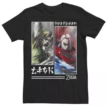 Мужская футболка Nintendo The Legend of Zelda Skyward Sword Link и Ghirahim с акварельной панелью Licensed Character