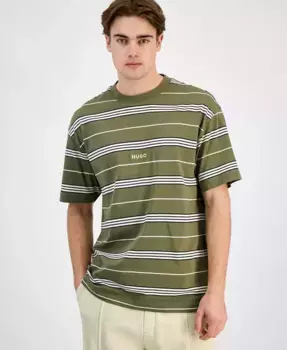 Мужская футболка Nostrilio свободного кроя с инженерной полоской Hugo Boss, зеленый
