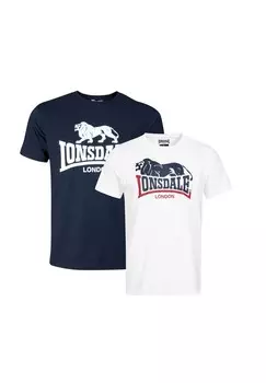 Мужская футболка обычного кроя, двойная упаковка LOSCOE LONSDALE, бело-темно-синий