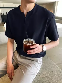 Мужская футболка, однотонная, с зубчатым воротником Dazy, темно-синий