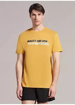 Мужская футболка однотонного горчичного цвета с круглым воротником Skechers