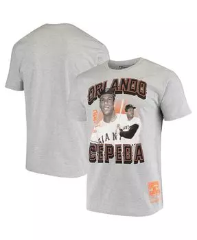 Мужская футболка orlando cepeda grey san francisco giants с именем и номером Mitchell & Ness, серый