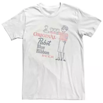Мужская футболка Pabst с синей лентой Original Beer Classic Bartender Logo Tee Licensed Character