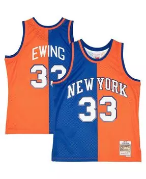 Мужская футболка patrick ewing blue, orange new york knicks big and tall hardwood classics 1991-92 split swingman jersey Mitchell & Ness, мульти