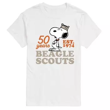 Мужская футболка Peanuts Beagle Scout Snoopy Hat с логотипом и графическим рисунком Licensed Character, белый
