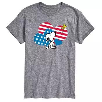 Мужская футболка Peanuts Snoopy с сердечками и флагом Licensed Character