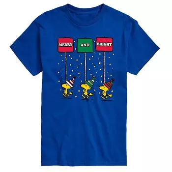 Мужская футболка Peanuts Woodstock Merry & Bright с рисунком Licensed Character, синий