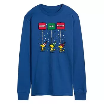 Мужская футболка Peanuts Woodstock Merry & Bright с рисунком с длинными рукавами Licensed Character, синий
