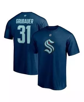 Мужская футболка Philipp Grubauer Deep Sea Blue Seattle Kraken Authentic Stack с именем и номером Fanatics, синий