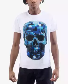 Мужская футболка Pixel Skull с кристаллами HEADS OR TAILS, белый