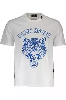 Мужская футболка Plein Sport из хрустящего хлопка с круглым вырезом и принтом, белый