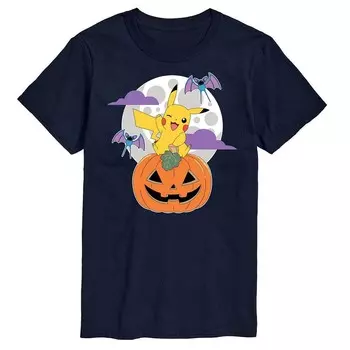 Мужская футболка Pokemon Pikachu с изображением тыквы и луны Licensed Character, темно-синий